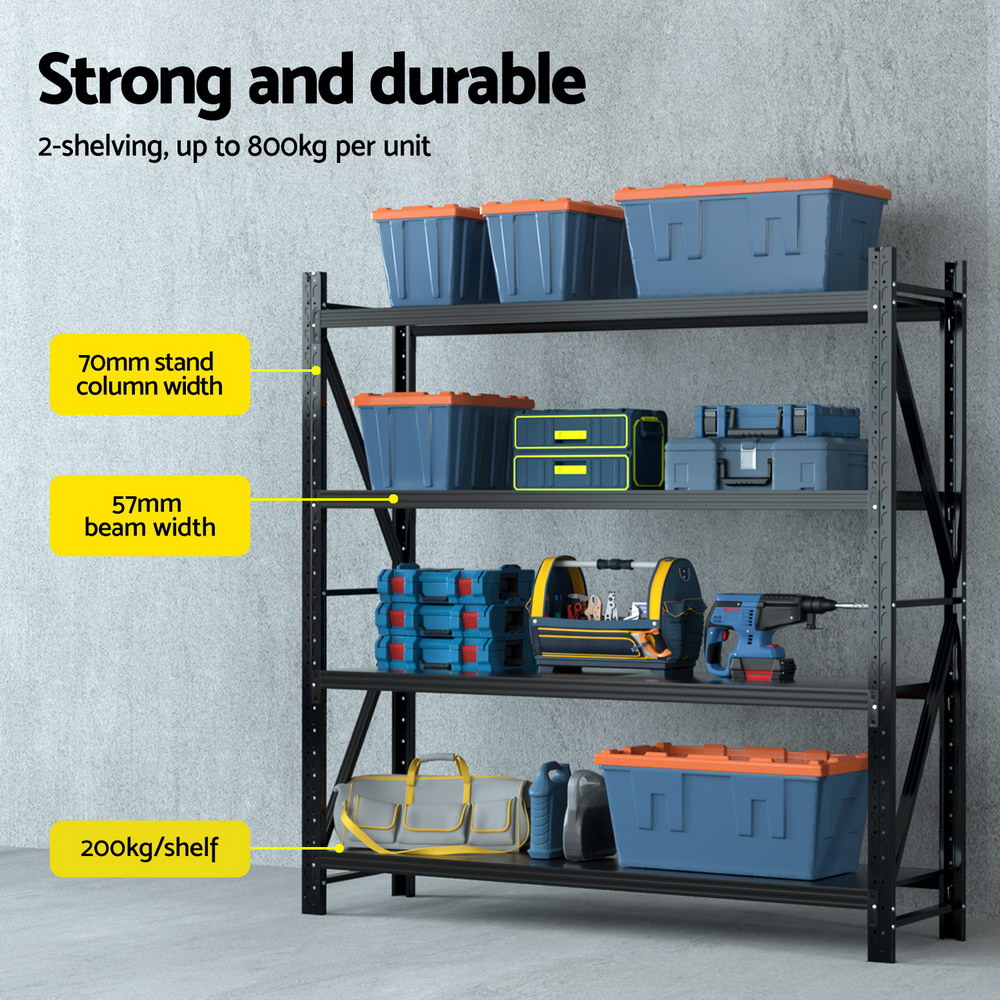 Giantz Warehouse Rack 4x2m Double Bay 200kg, Black view 4