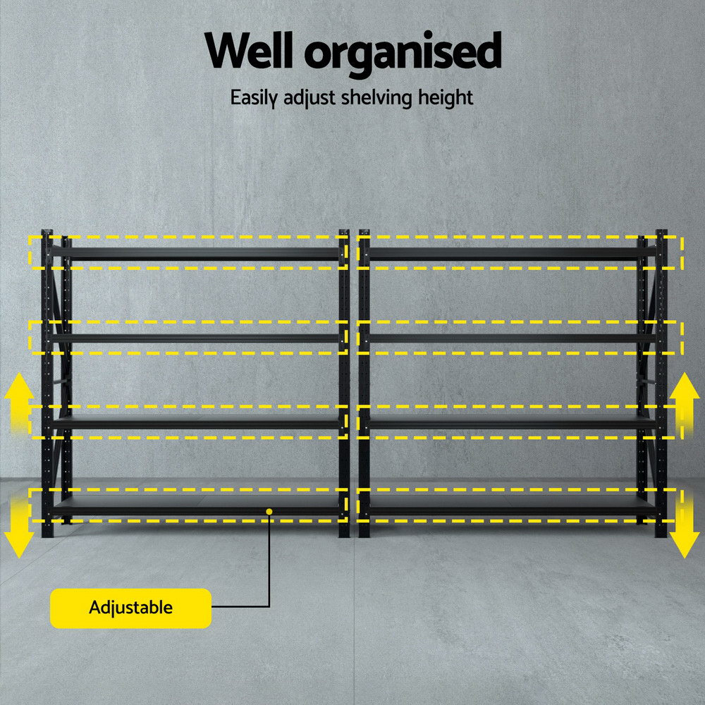 Giantz Warehouse Rack 4x2m Double Bay 200kg, Black view 5