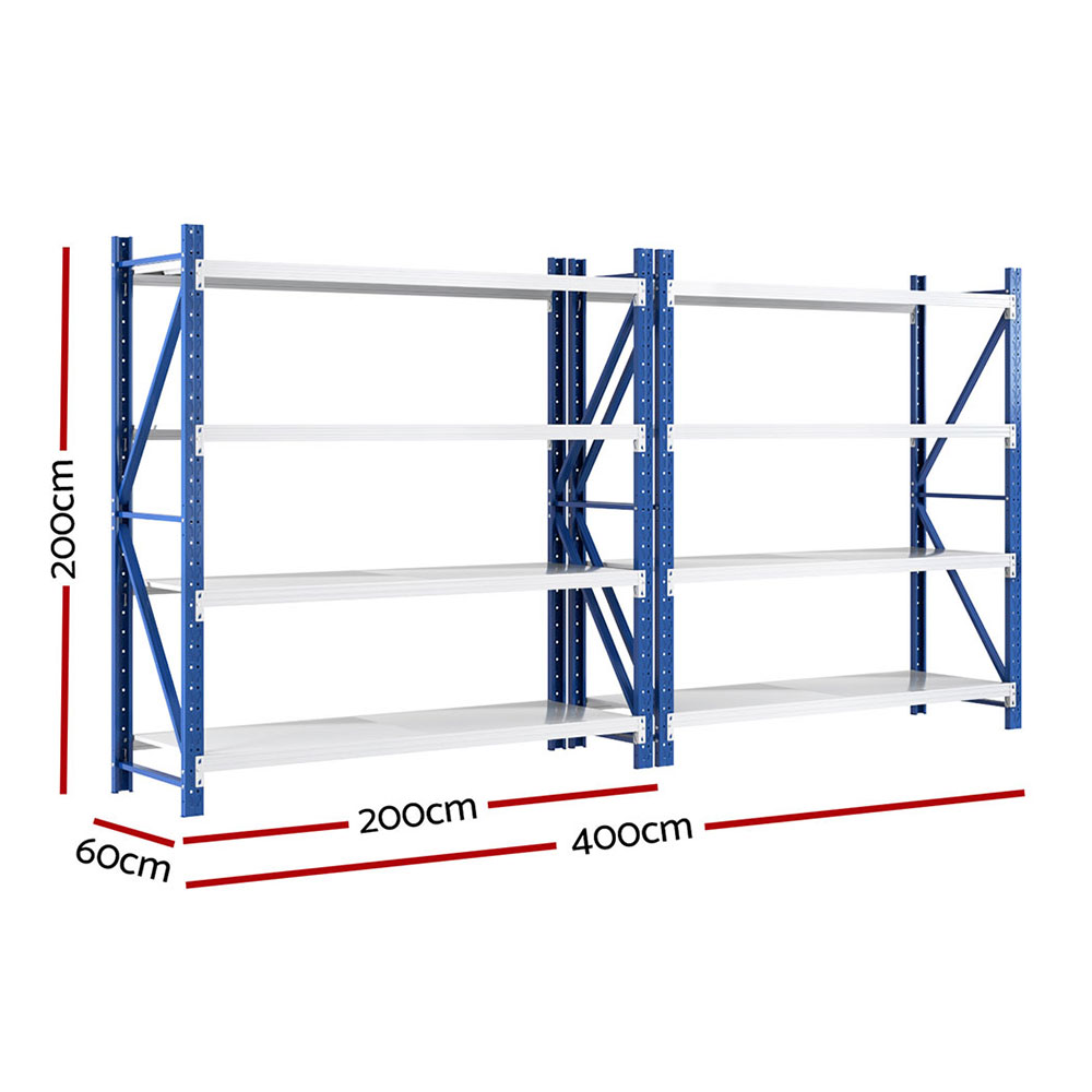 Giantz Warehouse Rack 4x2m Double Bay, Blue view 2