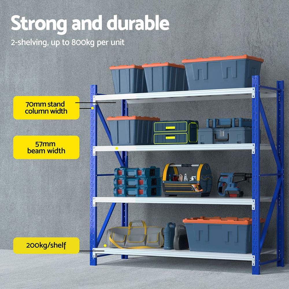 Giantz Warehouse Rack 4x2m Double Bay, Blue view 4