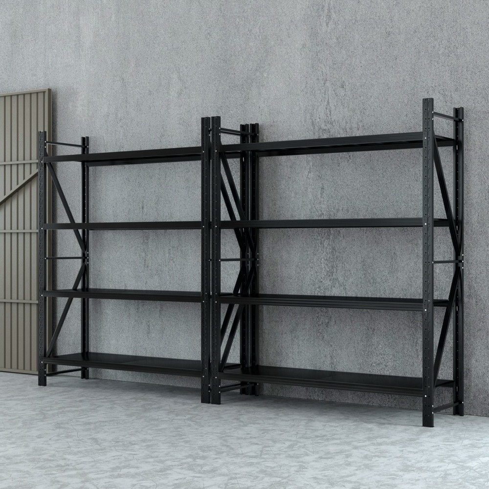Giantz Warehouse Rack 4x2.4m Double Bay, Black