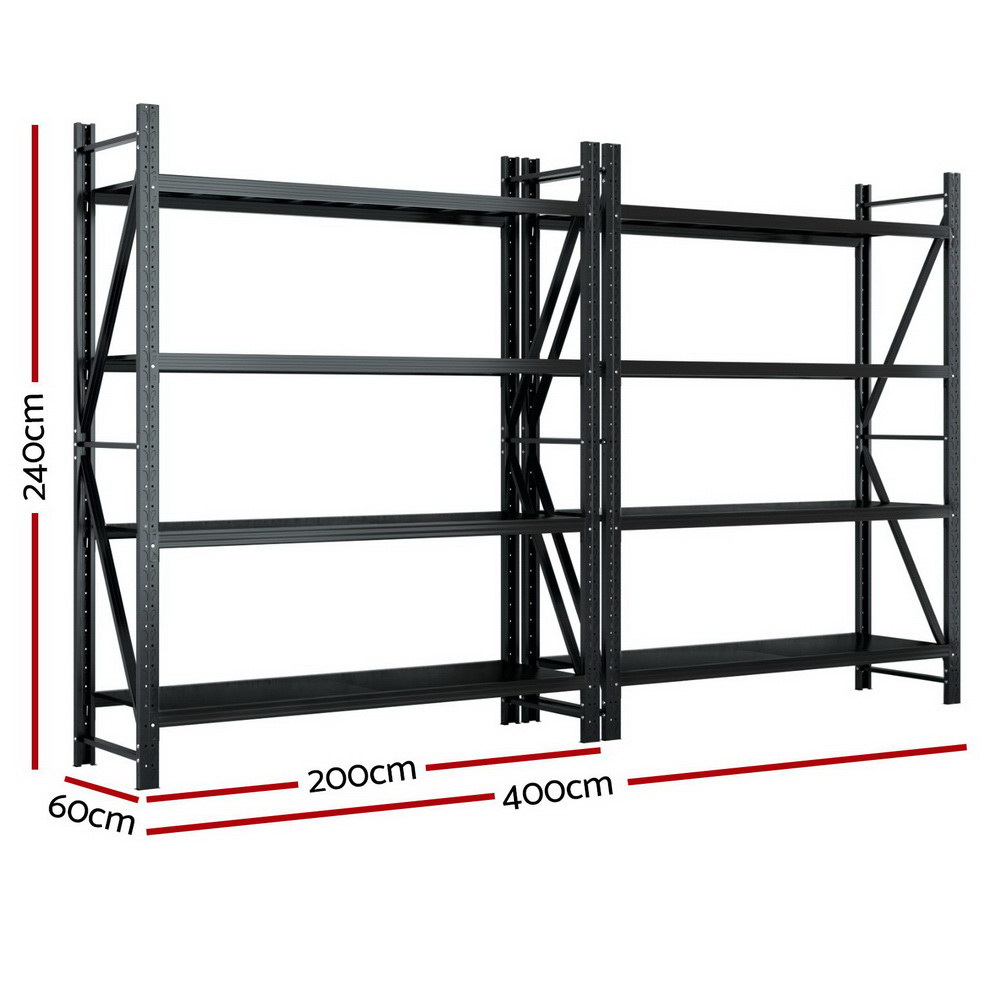 Giantz Warehouse Rack 4x2.4m Double Bay, Black view 2