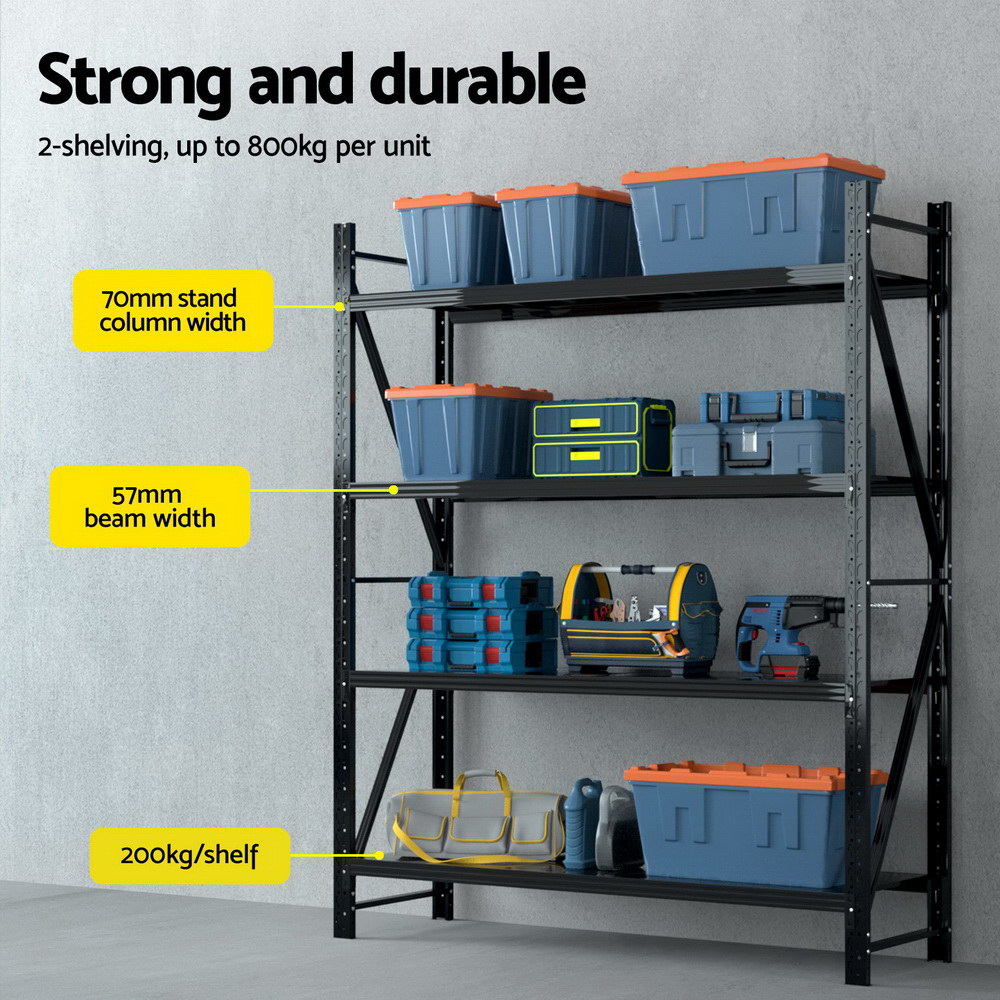 Giantz Warehouse Rack 4x2.4m Double Bay, Black view 4