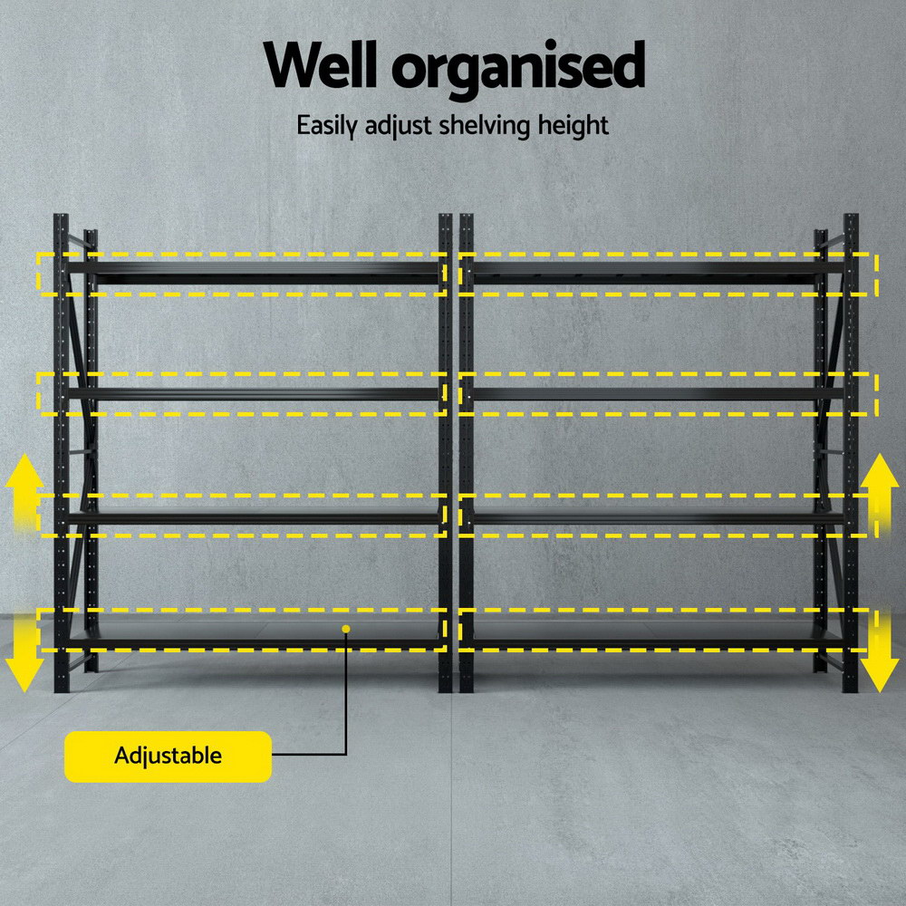 Giantz Warehouse Rack 4x2.4m Double Bay, Black view 5