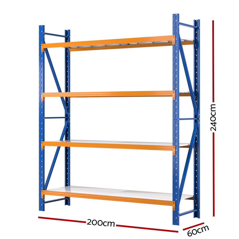Giantz Warehouse Rack 2x2.4m 200kg Shelf, Blue view 2