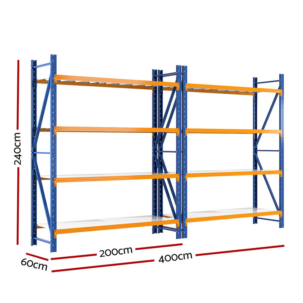 Giantz Warehouse Rack 4x2.4m 200kg Shelf Double Bay view 2