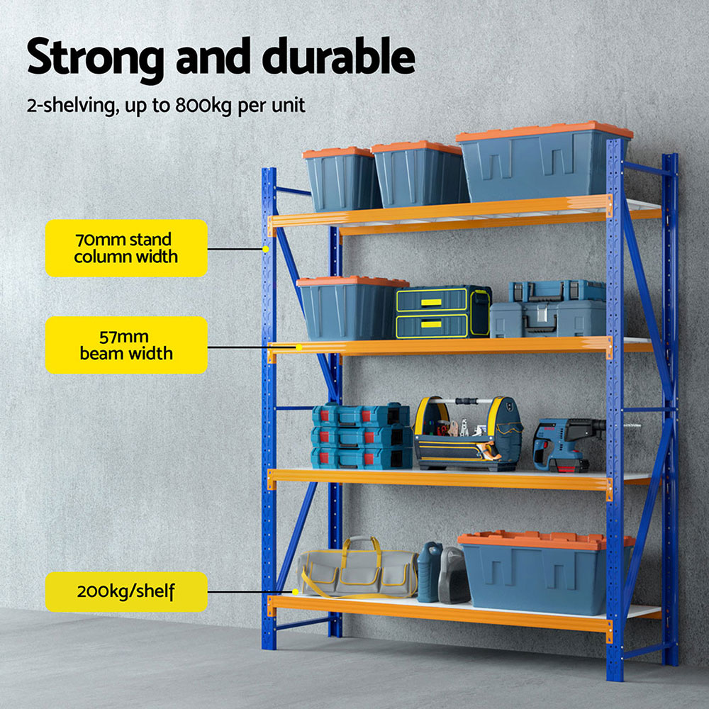 Giantz Warehouse Rack 4x2.4m 200kg Shelf Double Bay view 4