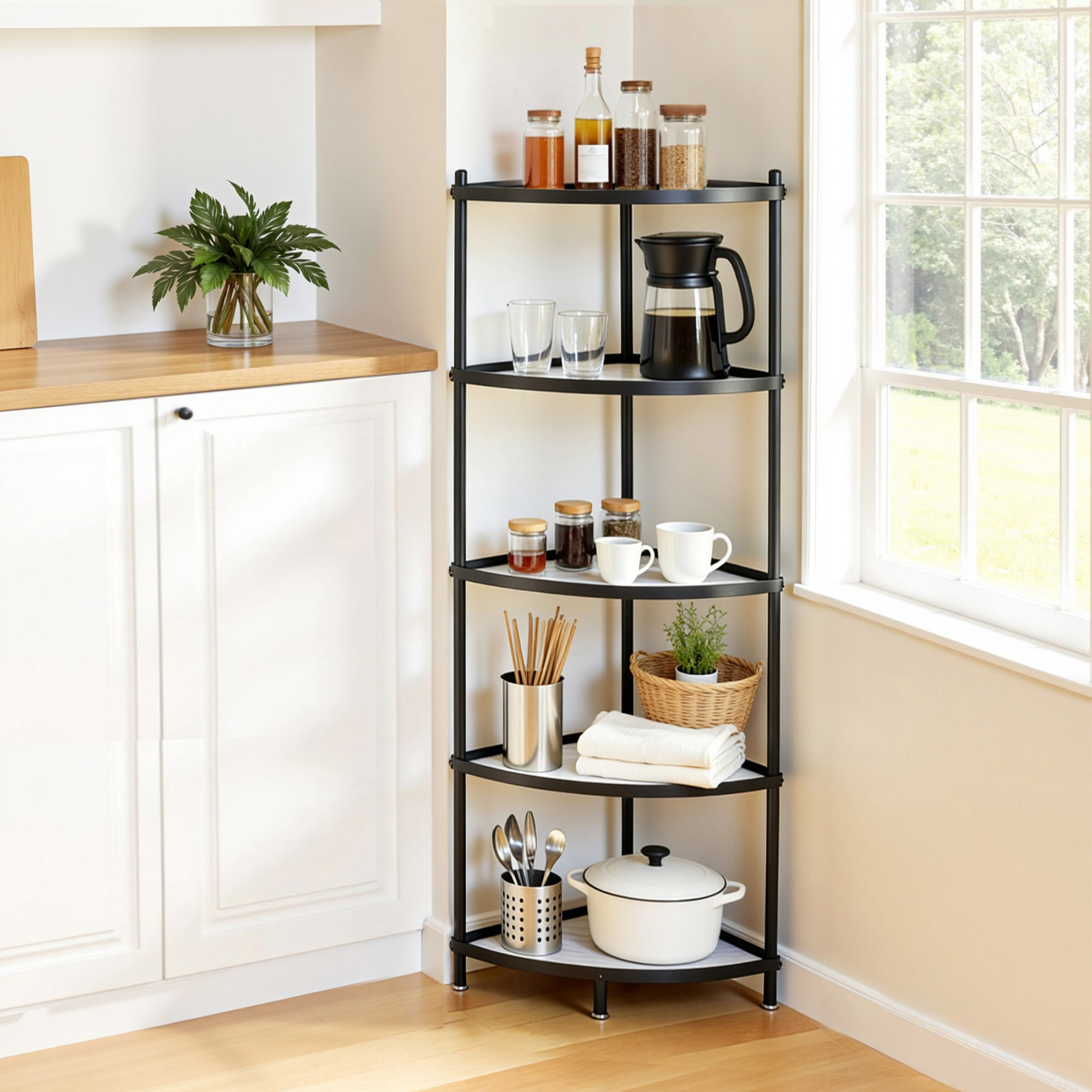 Artiss 5-Tier Kitchen Corner Shelf Rack Black