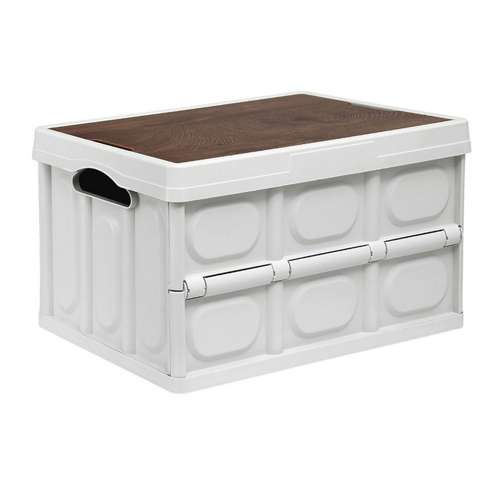 Gardeon 50L Collapsible Storage Box with Plywood Lid view 2