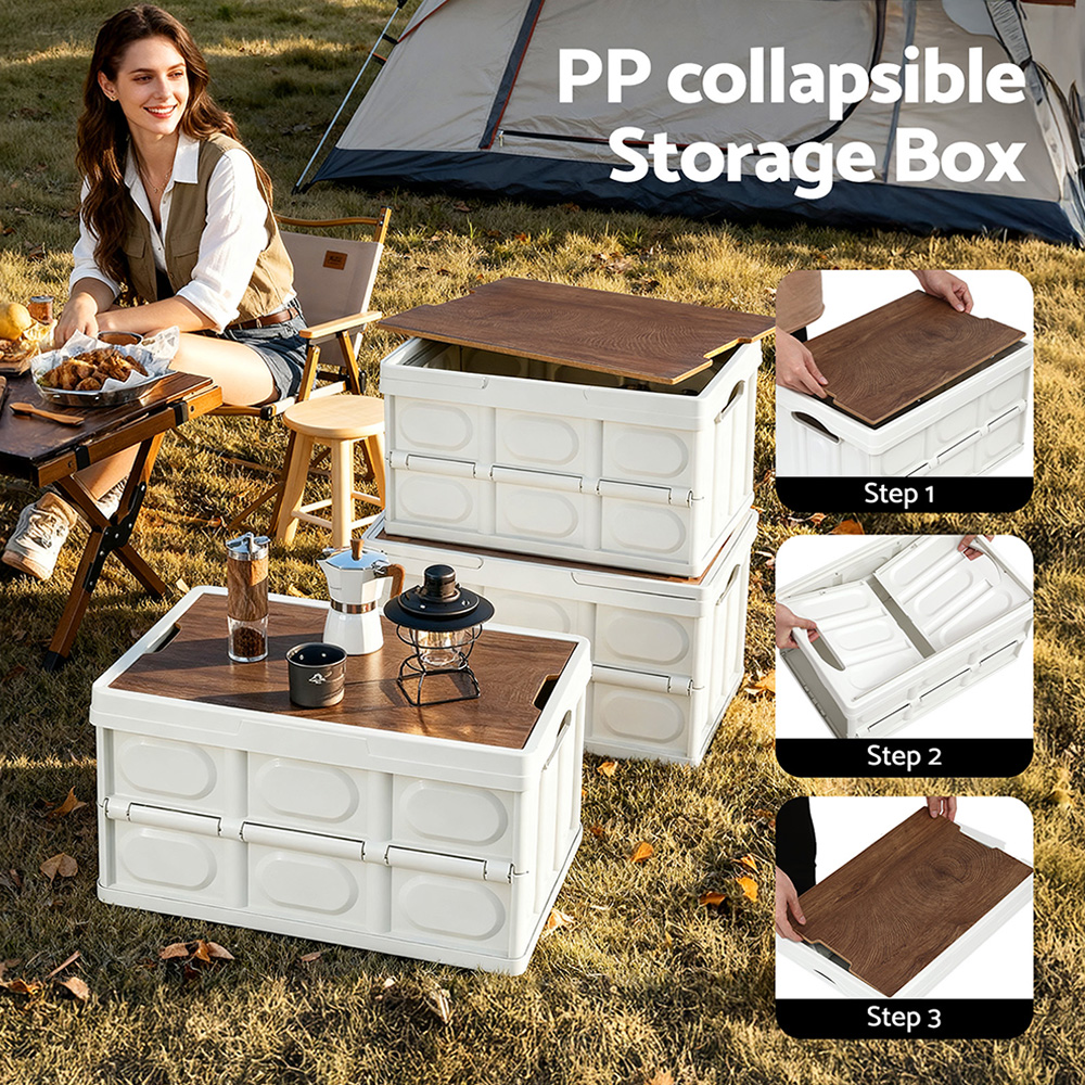 Gardeon 50L Collapsible Storage Box with Plywood Lid view 5